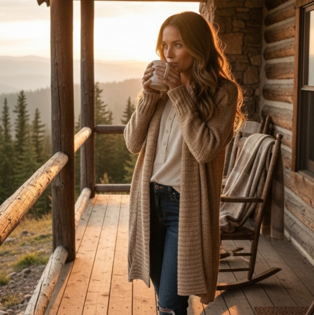 Venue knee length knit cardigan Nylon Tan